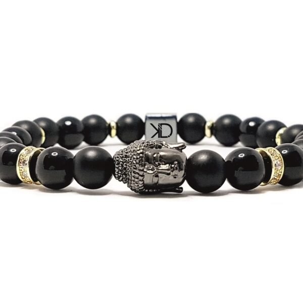 Graffit hlava Buddhy - onyx - zirkonový prsten - unisex náramek