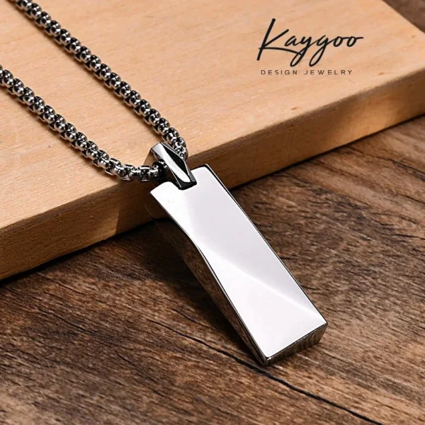 Geometric shaped stainless steel pendant - men's necklace