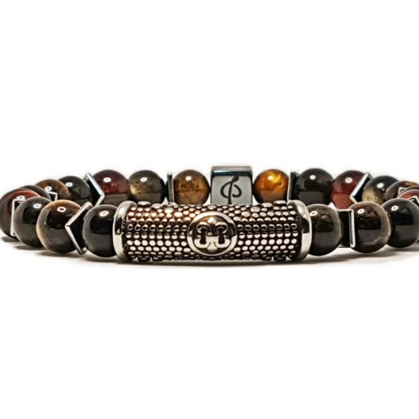 Long stainless steel ornament - brown and red tiger's eye - men's bracelet