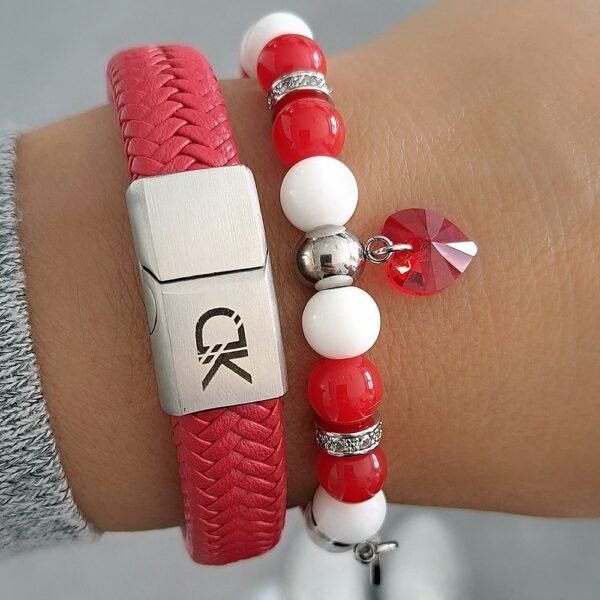 Primero Red Heart Charm - Coral Mix - Kožený dámský náramek Set